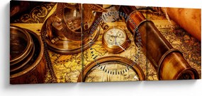 Obraz - Historické pomôcky námorníkov (s hodinami) (90x30 cm)