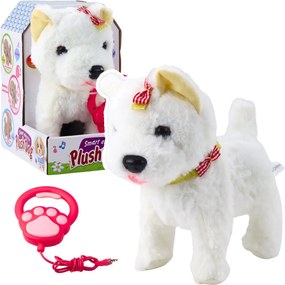 LEAN Toys Interaktívny pes s mašľami na vodítku chodí a šteká biely
