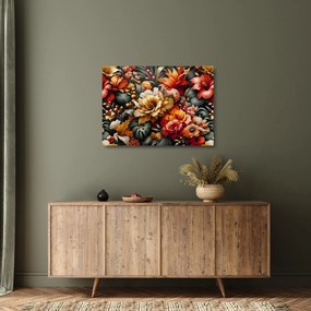 Sklenený obraz - Oranžovo-červené kvety (70x50 cm)