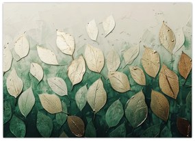 Sklenený obraz - Zlato-zelené listy (70x50 cm)