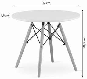 LEOBERT Moderný škandinávsky konferenčný stolík, biela okrúhla doska, 60 cm