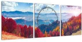 Obraz farebné jesenné krajiny (s hodinami) (90x30 cm)