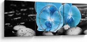 Obraz - Modrá orchidea (s hodinami) (90x30 cm)