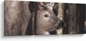 Obraz - Jeleň v lese (s hodinami) (90x30 cm)
