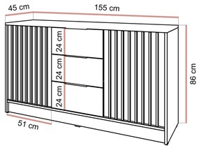 Dizajnová komoda JONA 155 cm remeselný dub + grafit