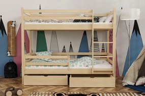 Detská poschodová posteľ z masívu borovice LEGEND PLUS so šuplíkmi - 200x90 cm - PRÍRODNÁ BOROVICA