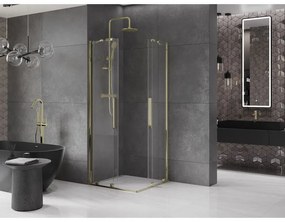 Mexen Velar Duo, sprchový kút s posuvnými dverami 80(dvere) x 80(dvere) cm, 8mm číre sklo, zlatý lesklý profil, 871-080-080-02-50