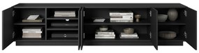 TV stolík Asha 200 cm s ryhovaným čelom - čierny mat
