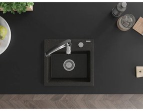 Mexen Milo, 1-komorový granitový drez 435x410x171 mm a drezová batéria Aster, čierna-zlatá metalíza, 6505-75-73450-07