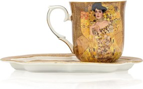 HOME ELEMENTS Hrnček 360 ml, s podšálkou, Klimt,  Bozk, zlatý bozk