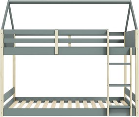Domčeková/poschodová detská posteľ s roštom 90x190 cm v prírodnej farbe/sivozelená Valka – Marckeric
