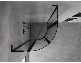 Mexen Mist L, štvrťkruhový sprchový kút s 2-krídlovými dverami, 90 x 90 cm, 8mm číre sklo, čierny profil, 8A32L-090-090-70-70
