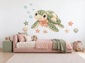 Plyšová morská korytnačka morské textilné nálepky na stenu pre dievčatá aj chlapcov hárok 46 x 34 cm