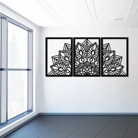 SENTOP | 3-dielna mandala kvetov – moderná drevená nástenná dekorácia do obývačky | SENTOP HDF0583-60 x 30-WENGE