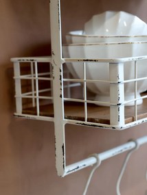 Krémová antik kovová nástenná polička s háčikmi Old Shelf - 48*18*77 cm