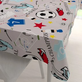 Biante Detský bavlnený obdĺžnikový obrus Sandra SA-646 Futbal to je hra - na sivom 140x220 cm