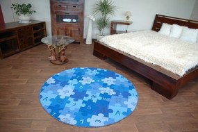 Detský guľatý koberec PUZZLE modrý