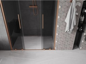 Mexen Velar L Duo, posuvné sprchové dvere do otvoru 150 cm, 8mm šedé sklo, medená matná, 871-150-003-42-65