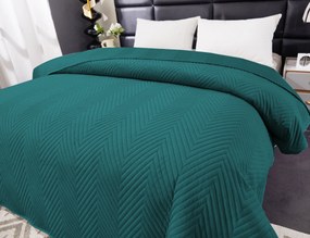 Tyrkysový zamatový prehoz na posteľ so vzorom ARROW VELVET Rozmer: 200 x 220 cm