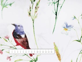 Biante Bavlnený okrúhly obrus Sandra SA-392 Lúčne kvietky s vtáčikmi Ø 50 cm