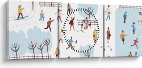 Obraz - Veselá zima (s hodinami) (90x30 cm)