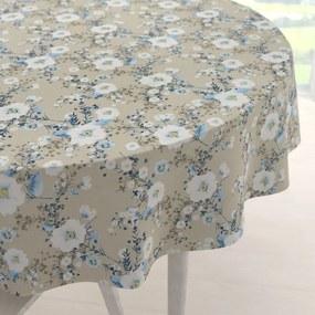 Biante Bavlnený okrúhly obrus Sandra SA-552 Modré popínavé kvety na béžovom Ø 60 cm