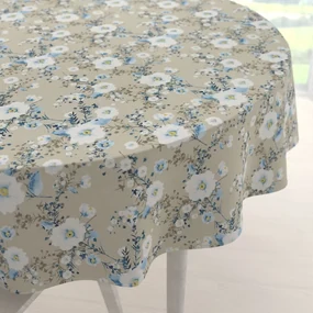 Biante Bavlnený okrúhly obrus Sandra SA-552 Modré popínavé kvety na béžovom Ø 60 cm