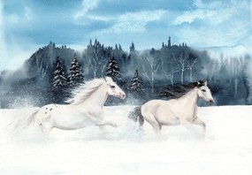 Fototapeta - Koni v snehu (147x102 cm)