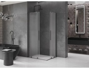 Mexen Velar Duo, sprchový kút s posuvnými dverami 90 x 80 cm, 8mm sklo námraza, brúsený grafit, 871-090-080-32-95