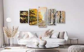 5-dielny obraz jesenná alej stromov - 200x100
