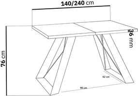 Dizajnový rozkladací jedálenský stôl TAIT antracitový hnedý dub 140 cm -  240 cm Rozmer stola: rozmer 140cm