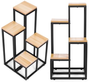 ModernHome Stojan na kvety a dekorácie - 4 police, kovová MDF, svetlý orech