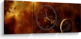 Obraz - Planéty s hmlovinou (s hodinami) (90x30 cm)