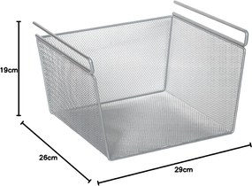 Kovový závesný prídavný kôš pod policu, sivá mriežka, 29x26 s výškou 19 cm, MESH