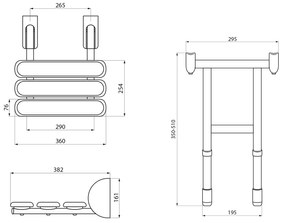 Ridder Ridder, HANDICAP sklopné sedátko do sprchy s podperou, 38x36cm, biela, A140101-1