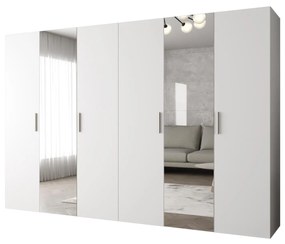 Šatníková skriňa 300 cm Borry 2 (biela + strieborná). Akcia -20%. Vlastná spoľahlivá doprava až k Vám domov. 1125847