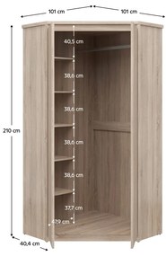 Rohová šatníková skriňa Norty Typ 27 2D - dub sonoma