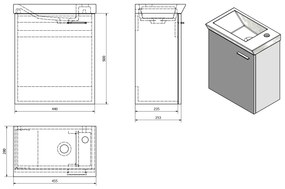 Aqualine, ZOJA/KERAMIA FRESH umývadlová skrinka 44x50x23,5cm, dub platin, 51046DP