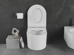 Mexen Sofia, závesná WC misa 490x360x355 mm, Rimless Tornádo + toaletné WC sedadlo z duroplastu, biela lesklá, 30540500