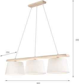 Závesný luster na lankách AIDA 3xE27/60W/230V, priemer 25 cm, dub/biela