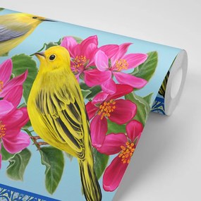 Samolepiaca tapeta vtáčiky a kvety vo vintage prevedení - 150x100