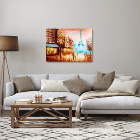 Sklenený obraz - Daždivého počasia a Eiffelovej veže (70x50 cm)