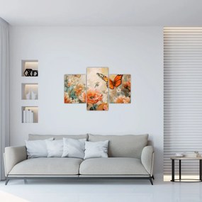 Obraz - Motýľ a kvety, olejomaľba (90x60 cm)