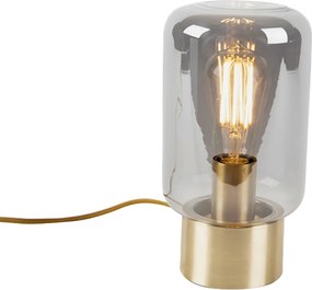 Dizajnová stolová lampa mosadz so sklom s dymovým efektom - Bliss Cute