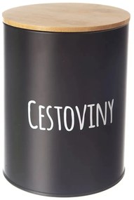 Dóza na potraviny, plechová, čierna, s bambusovým vekom, 2,3l, CESTOVINY