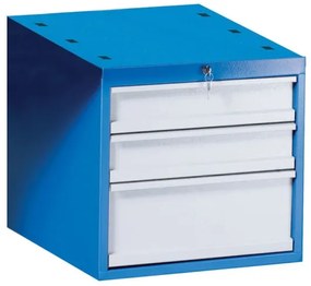 Závesný dielenský box na náradie k pracovným stolom GÜDE, 3 zásuvky, zámok, 510 x 592 x 470 mm, modrá / sivá