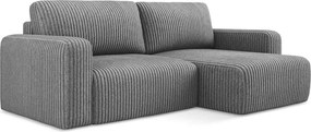 Sivá menčestrová rozkladacia/s úložným priestorom rohová pohovka (pravý roh/s leňoškou) Kona – Makamii