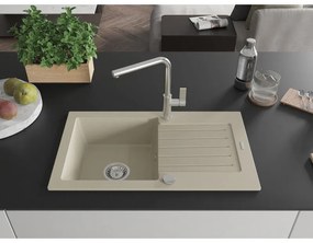 Mexen Pablo, 1-komorový granitový drez 752x436x161 mm a drezová batéria Flora, béžová, 6510-69-670401-00