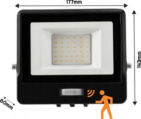BERGE LED reflektor MASTER - 30W - IP65 - PIR - neutrálna biela