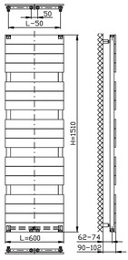 Aqualine Aqualine, BONDI vykurovacie teleso 600x1510 mm, antracit, DC445T